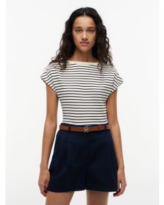 Gold-Tone Button Boat Neck T-Shirt